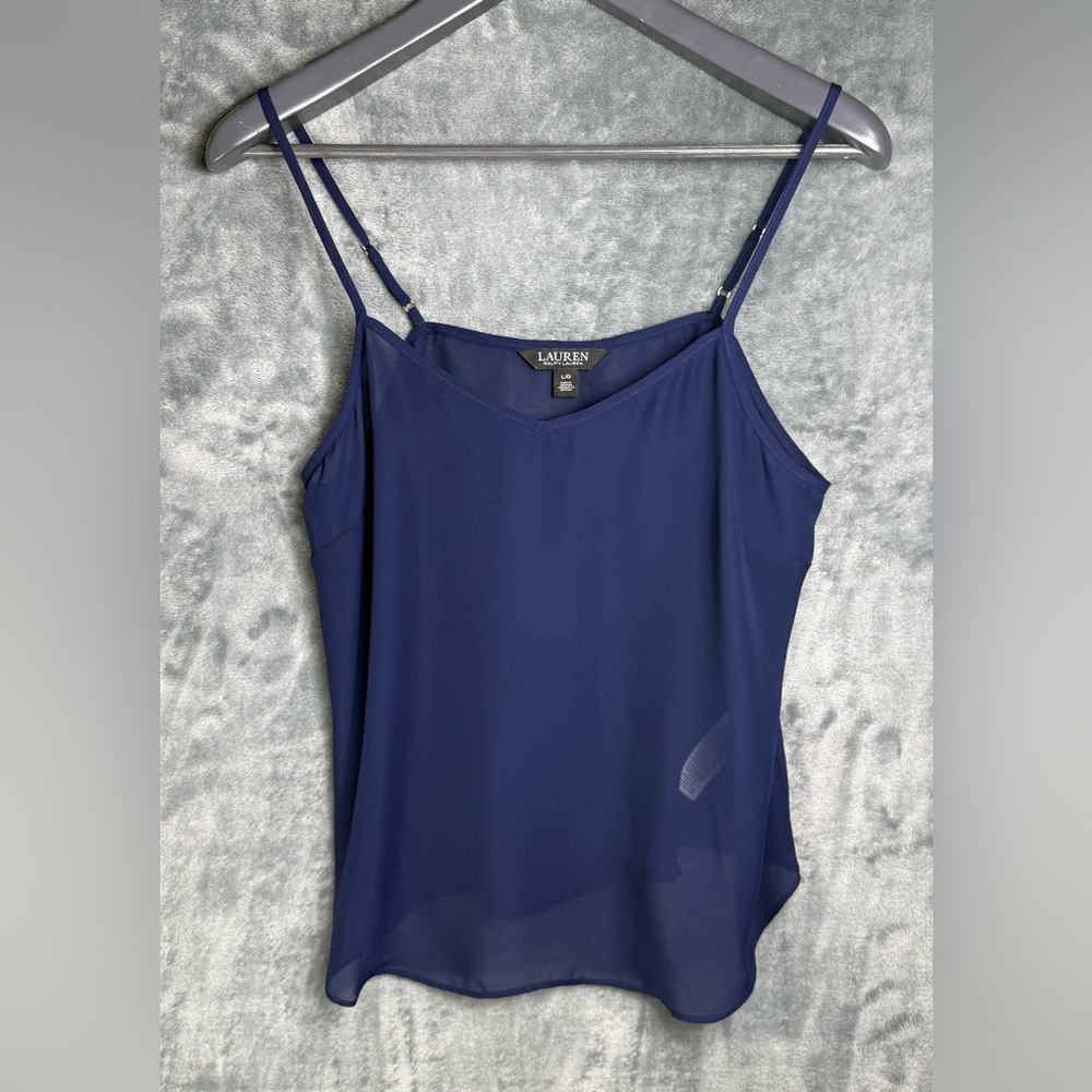 Lauren Ralph Lauren Dark Blue Sheer Spaghetti Strap Cami Top